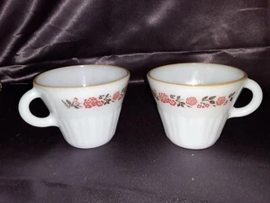 VIntage Lot of 2 TERMOCRISA Red / Brown Floral Milk Glass Coffee/Tea Cups - Picture 1 of 6