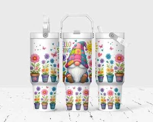 Happy Spring Gnome 30 Oz Flip Straw Tumbler With Handle - Picture 1 of 8