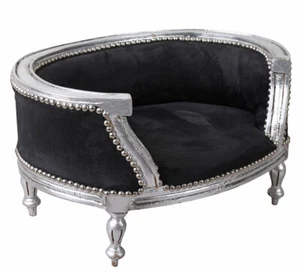 Baroque Dog Bed Cat Bed Dog Sofa Black Silver Couch Lounge Sleeping Place - Picture 1 of 4