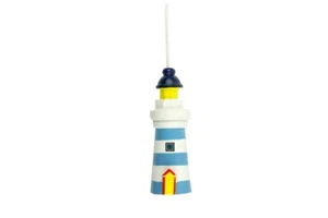 Nautical Wood Light Blue & White Lighthouse Light Pull - Light House Cord Handle - Afbeelding 1 van 5