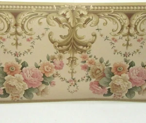 Sunworthy Wallpaper Border Scroll Floral Roses Victorian 15 ft/roll  x 10 1/4" - Picture 1 of 10