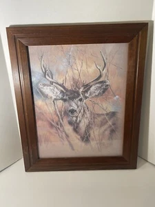 Vtg 1978 K Maroon SILENT BUCK Deer Lithograph 20"x17" Litho Art Print Picture - Picture 1 of 9