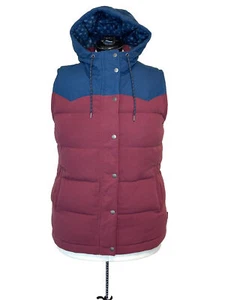 Patagonia Women's Bivy Down Vest in OxBlood Red  Blue Hooded Puffer Vest Size XL - Picture 1 of 13