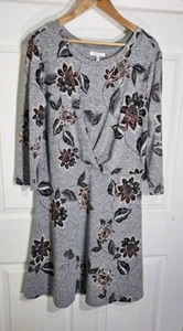 Maurices Dress Womens Size Large 3/4 Sleeve Gray Floral Nwt - Picture 1 of 7