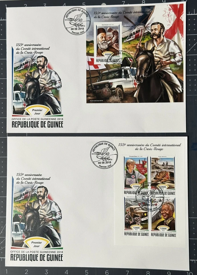 GUINEA 2018 2 FDC (Red Cross) Princess Diana, Nelson Mandela, Henry Durant $$$ - Image 1 of 1