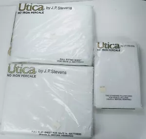 Vintage Utica Stevens Sheets White Fitted & Flat Sz-Full W/ Pillow Cases USA - Picture 1 of 8
