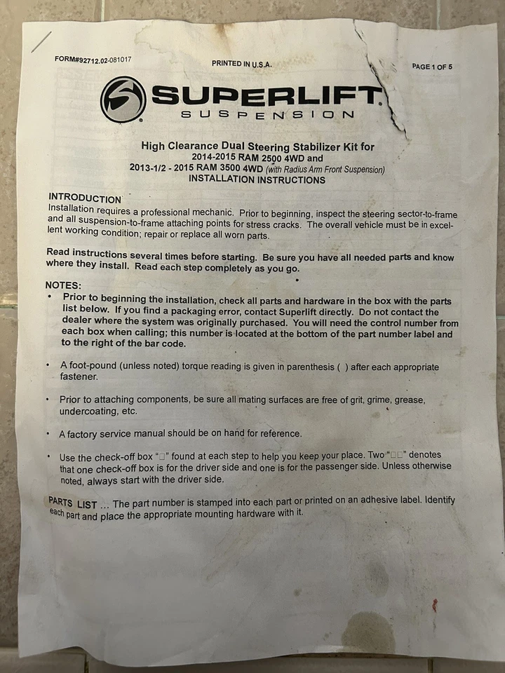 Superlift 双转向稳定器套件 92712 适合 2014 - 2015 Ram 2500 — 第 1/1 张图片