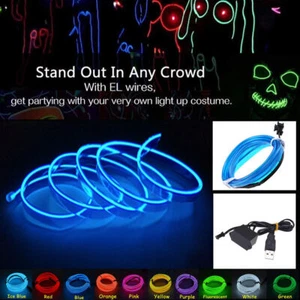 2M Blue Car Home Flexible EL Wire Neon Glow Light Strip Tape 5V USB Controller H - Picture 1 of 9