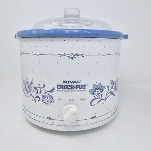 Rival Crock Pot Model 3120 Blue Floral Pattern Plastic Lid - Mint Condition! 