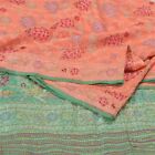 Sanskriti Vintage Peach/Green Sarees Pure Silk Hand Beaded Woven Sari Fabric