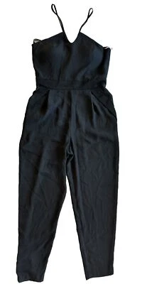 NWT BCBGeneration Black Spaghetti Strap Halter Jumpsuit Pantsuit Pockets Sz 8 - Image 1 of 4