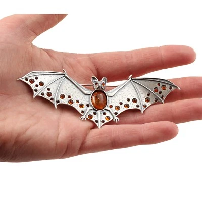 Broche murciélago grande miel ámbar báltico plata esterlina 925 nuevo con declaración de caja Foto 1 de 4