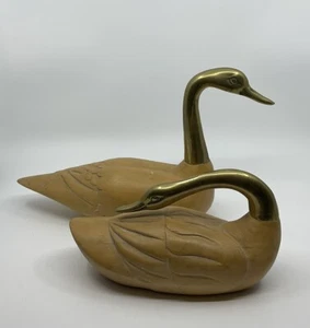 Mid Century Modern Duck Set-2 Brass and Wood Frederick Cooper MCM Vintage Korea - Picture 1 of 24