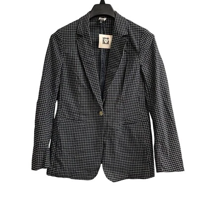 Blazer Anne Klein Mujer S Chaqueta Azul Cuadros Guinga Un Botón Elastizado Oficina Foto 1 de 4