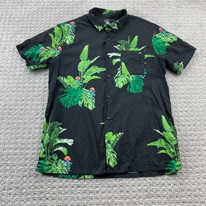 Billabong Gallery Hawaiian Shirt Men Medium M Black Green Floral Button Up Beach - Picture 1 of 12
