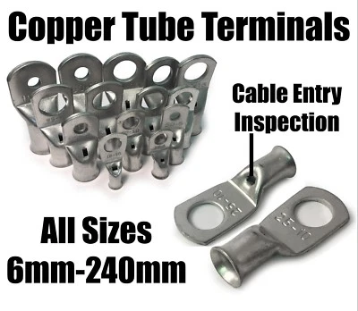 Copper Tube Terminals Crimp / Solder Cable Lugs Eyelets Battery 6mm² - 240mm² - Image 1 of 3