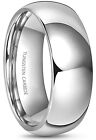 8mm Tungsten Carbide Men's Ring Silver High Polished Comfort Fit Wedding Band