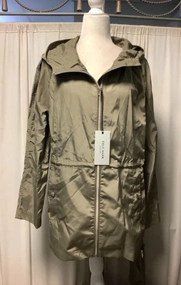 Chaqueta de Lluvia Cole Haan Signature Sag Embalable Verde Oliva Cremallera Completa Con Capucha XL Foto 1 de 4