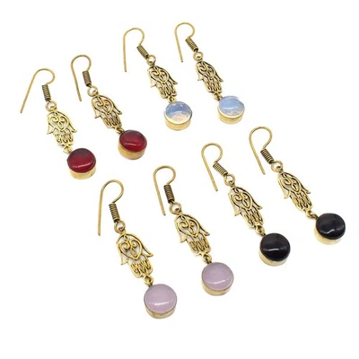 Pendiente de latón Hamsa Fátima mezcla de piedra al por mayor 4 pares de joyas de latón 2" D333 Foto 1 de 4