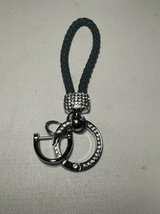 Silver Tone Diamond Studded Keychain Lanyard Green - Picture 1 of 4