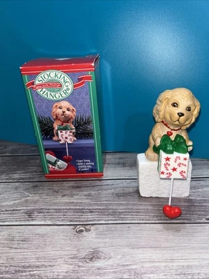 Hallmark Stocking Hanger “Puppy With Package” Christmas Vintage 1990s Holiday  - Image 1 of 4