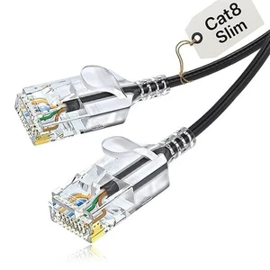 Câble Ethernet Réseau Cat8  RJ45 40Gbps 2000MHz Slim Noir S/FTP - 1m à 30m - Picture 1 of 8