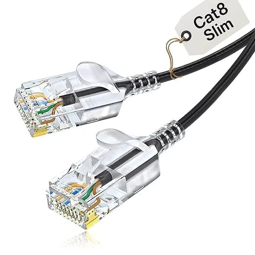 Câble Ethernet Réseau Cat8 -0.5m à 60m- RJ45 40Gbps 2000MHz Slim Rond Noir S/FTP - Immagine 1 di 4