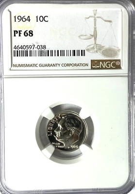 1964 10c Roosevelt Proof Silver Dime NGC PF68 Gem Uncirculated Philadelphia - Image 1 of 2
