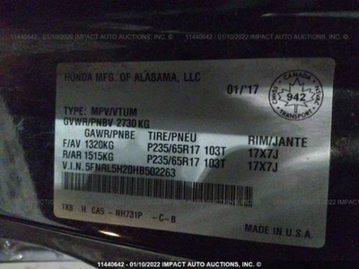 Used Ignition Switch fits: 2017 Honda Odyssey  Grade A Foto 1 de 4