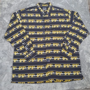 Phat Farm Denim Co. Button Up Shirt Men Size XL Blue Yellow Allover Print Logo - Picture 1 of 15