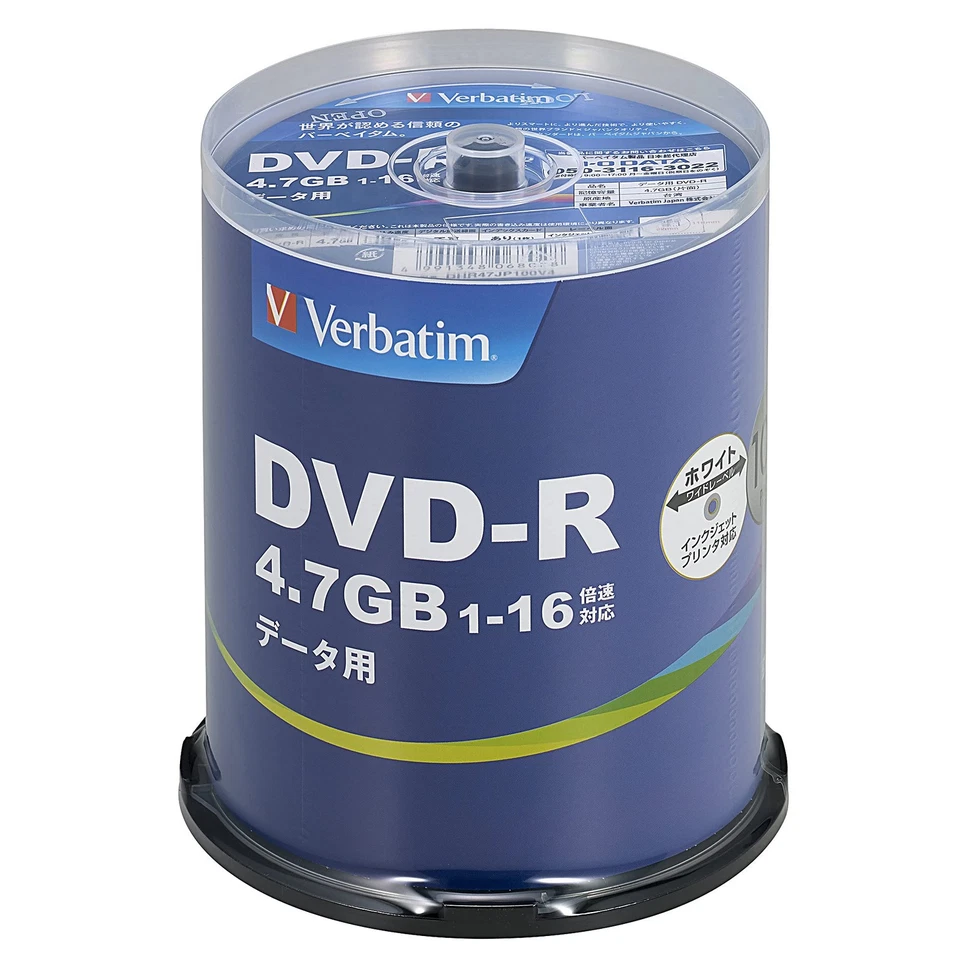 Verbatim 1 time Recording DVD-R 4.7GB 100 PCS - Image 1 of 1