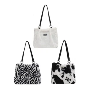 Functional Plush Cow Pattern Tote Bag Shoulder Bags Handbag for Your Belongings - Picture 1 of 11
