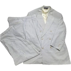 Today’s Man SEERSUCKER Suit MEN Jacket 41 R / Pants 36 Double Breast Pinstriped - Picture 1 of 24