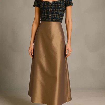 JS Collections Petite Metallic Satin Maxi Skirt Gold Champagne Sheen Sz 8 Canada - Image 1 of 4