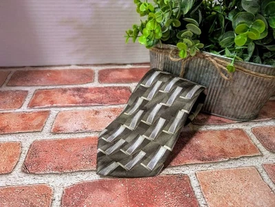 Vintage Pierre Cardin Necktie Classic Sage Green / Silver Abstract 100% Silk VTG - Image 1 of 4