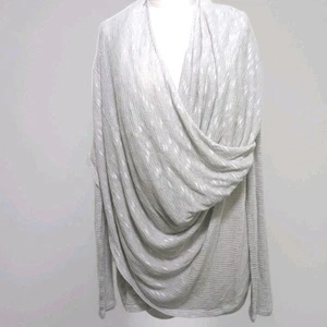 DKNY Womens Gray Draped Open Front Cardigan Lightweight Knit Waterfall XL - Picture 1 of 10