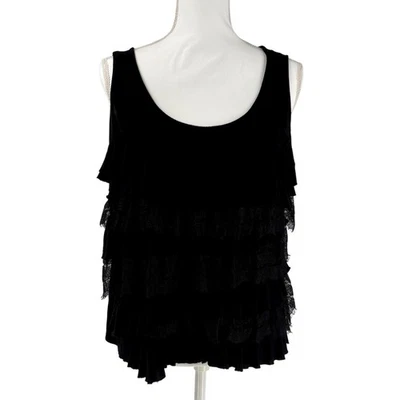 Relativity Black Sleeveless Tiered Lace & Viscose Ruffle Tank Top Size XL - Image 1 of 4