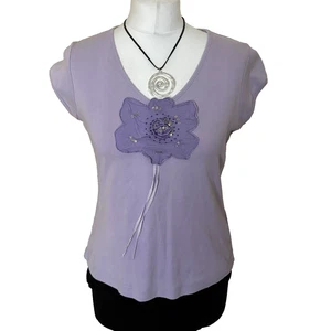Per Una Y2K Size UK 16 Top M&S Lilac Beaded Flower Fairycore  - Picture 1 of 10