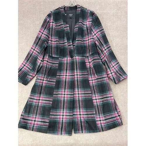 Torrid Women's Plaid Wool Blend Coat Jacket Size 2 (XXL) Black Pink Teal Lined - Image 1 of 4