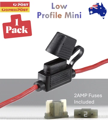 1 Pack Low Profile Mini Blade Inline Fuse Holder & 1 x 2AMP Fuse 30CM 16AWG Wire - image 1 of 4