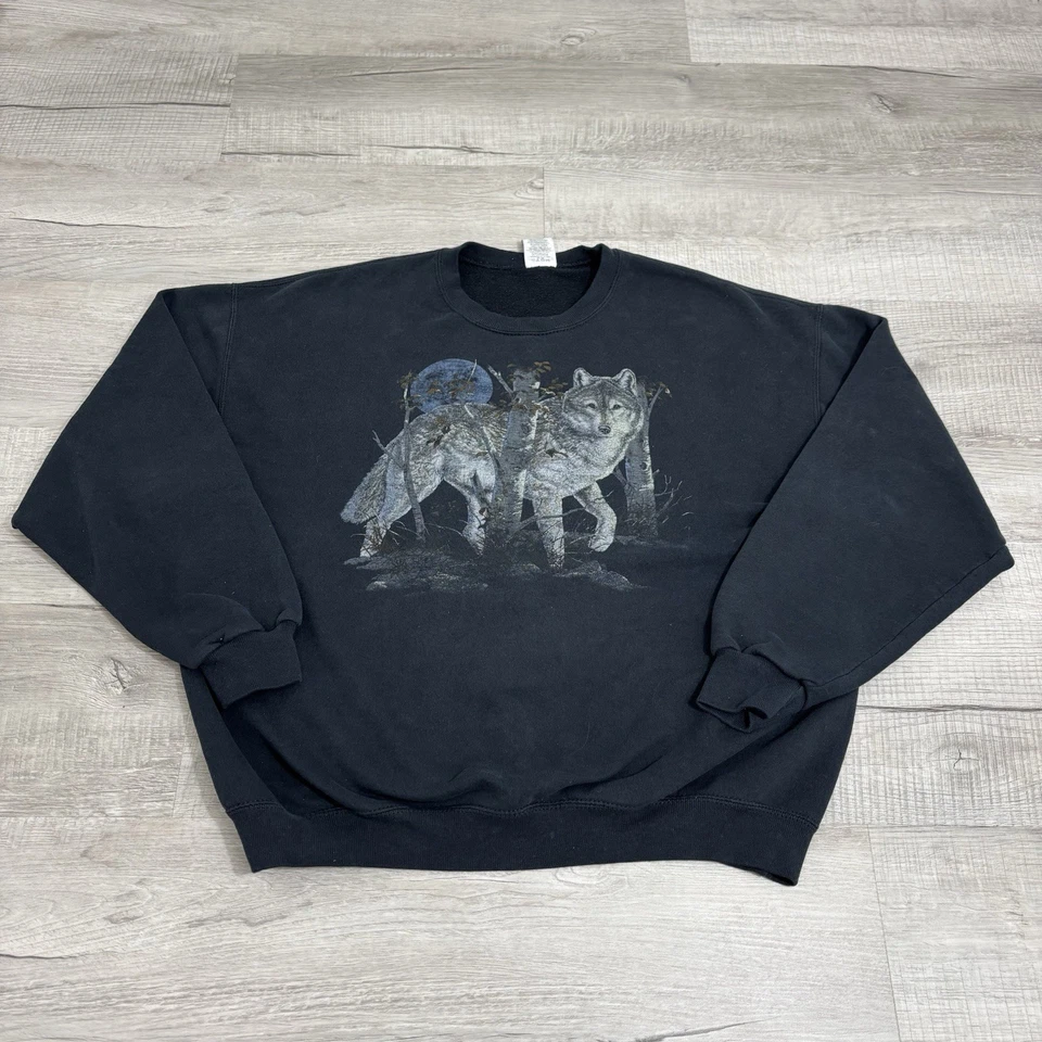 Suéter Jerzees Para Hombres Grande Negro Lobo Vida Silvestre Cuello Redondo Foto 1 de 4