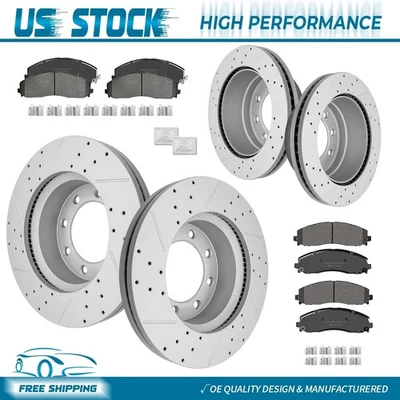 Pastillas de freno de rotores de disco delanteros + traseros 4x4 para Ford F-250 Super Duty 2013-2022 con SRW Foto 1 de 4