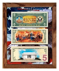 U.S. Currency Colorized $1, $2 & $5 Bills Reverse Display Day in 8"x10" Frame - Picture 1 of 6