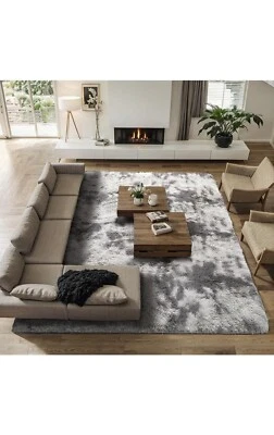 Alfombras Poboton lavables a máquina 8x10 para sala de estar, alfombra grande, gris y blanco, Foto 1 de 4