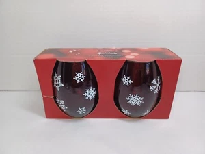 Christmas snowflakes Stemless Wine Glasses Red snowflake Set of 2 - Picture 1 of 10