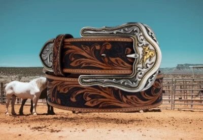 NEW Tony Lama Men's Western Tan Westerly Ride Tooled Western Belt C41514 Size 44 - Image 1 of 4