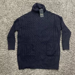 Zara Strickpullover Damen mittel marineblau Kabelstrick Stretchtaschen - Bild 1 von 10