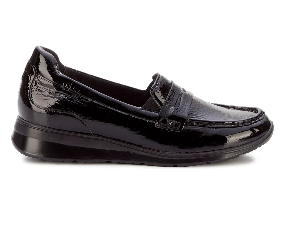ROS HOMMERSON DANNON BLACK CRINKLE PATENT LEATHER LOAFER 11 W CUSHIONED INSOLE - Image 1 of 4
