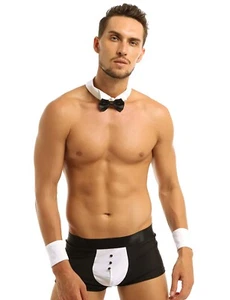 Men's Waiter Cosplay Costume Lingerie Tuxedo Collar Bow Tie G-String Thongs - Picture 1 of 51