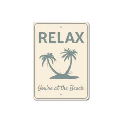 Custom Beach Relax Sign Personalized Vacation Island Cabin Wall Decor Aluminum - Image 1 of 4